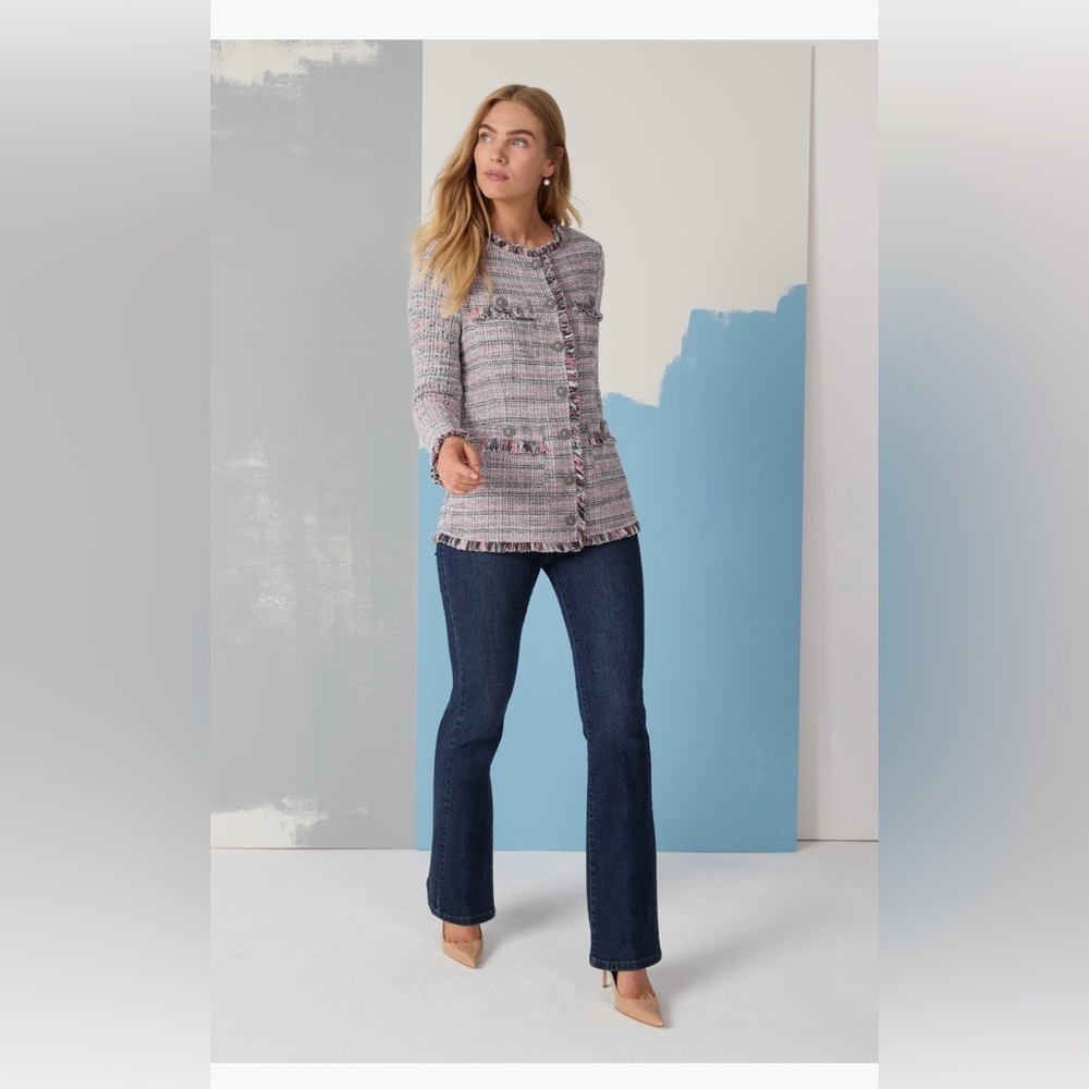 NWT Nic + Zoe plaid fringe cotton blend jacket sz M orig retail $218+